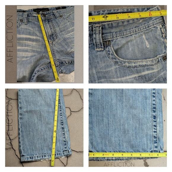 AFFLICTION Black Premium Blue Jeans Grant Loose Fit Distressed Light Wash Denim - Picture 6 of 6